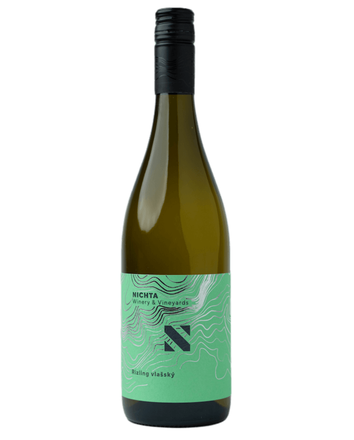 Rizling Vlasky Vinárstvo Nichta víno v zelenej fľaši so zelenou etiketou